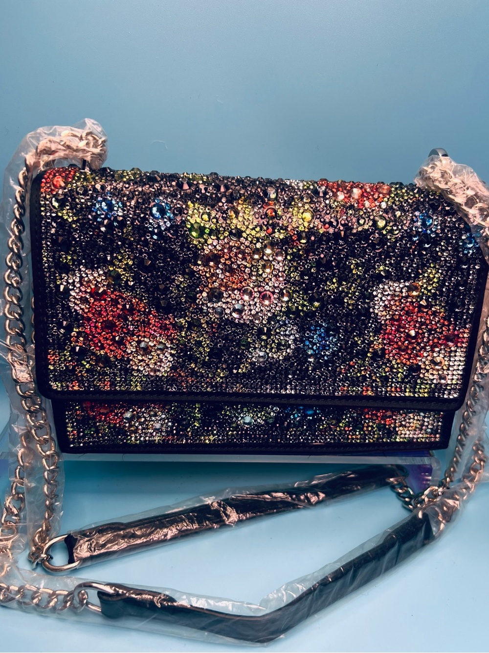 NWT Betsey Johnson Sparkler Rhinestone Floral Convertible Crossbody Bag Floral.